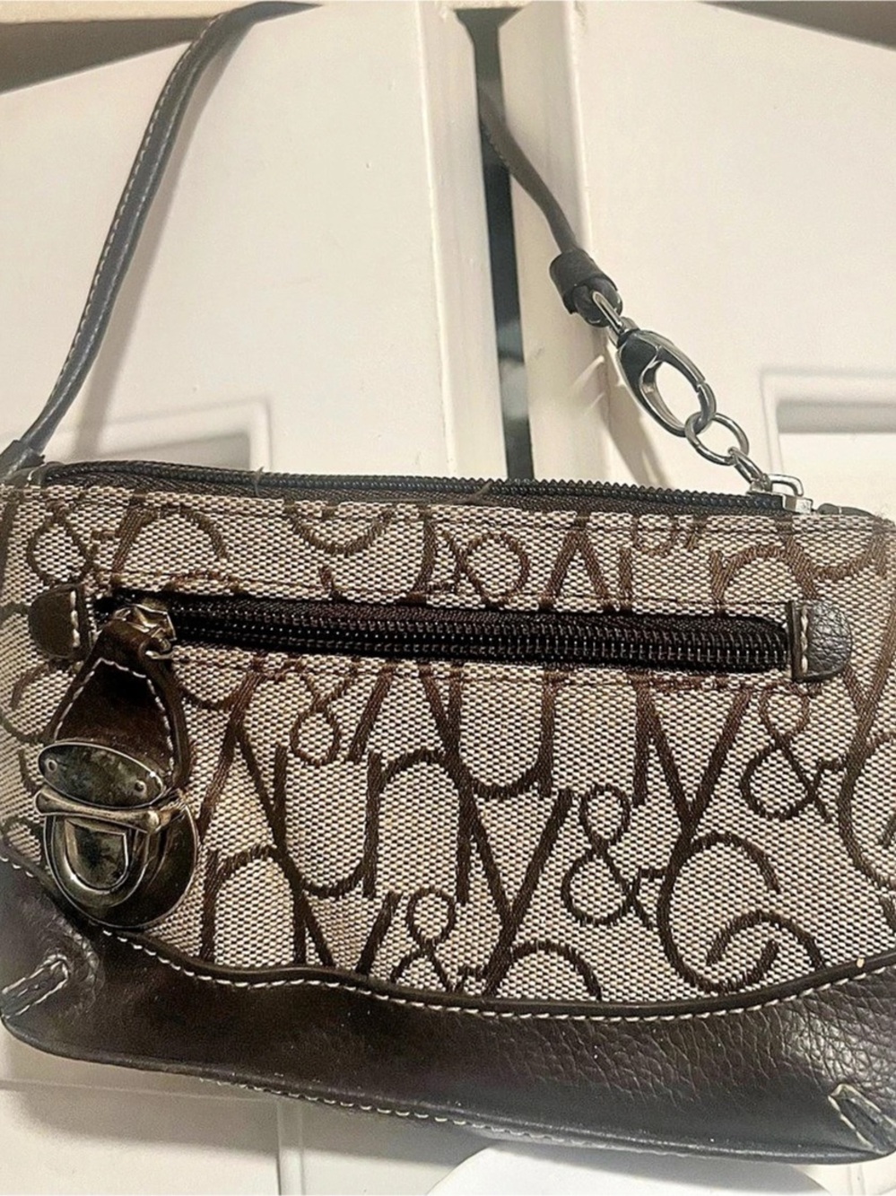 NY&C Monogram Wristlet in Brown & Black